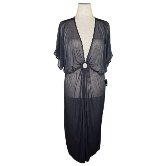 Torrid Black Mesh O-Ring Maxi Swim Coverup Dress 3 Plus Size Sheer Resortwear - Picture 4 of 11